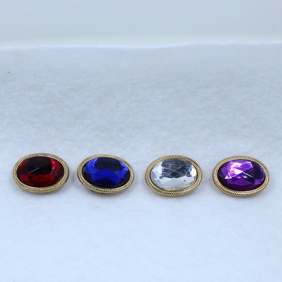 Four Oval Faceted Button Covers - Gold Tone Base - 1 Ea Red, Blue, Purple Clear - Picture 3 of 13